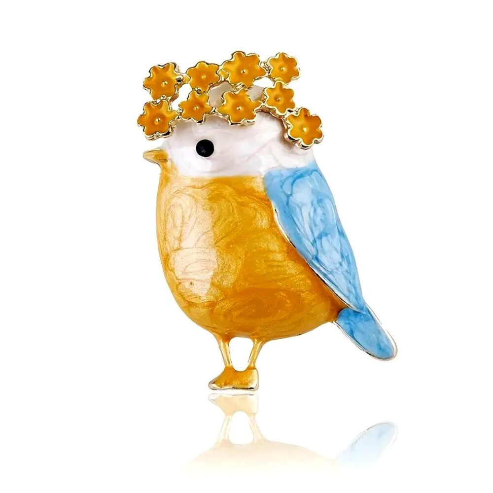 NWOT Adorable Enamel Bird With Flower Wreath • Bird Brooch